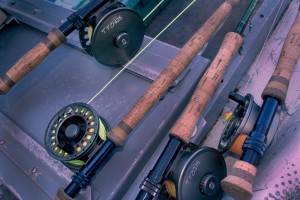Fly fishing rods and reels.